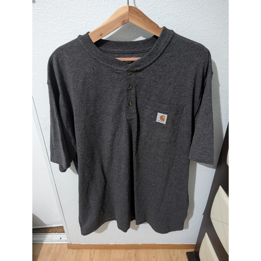 Carhartt Loose Fit Henley T-Shirt Dark Gray XL Pocket Workwear‎ K84 60/40 Cotton